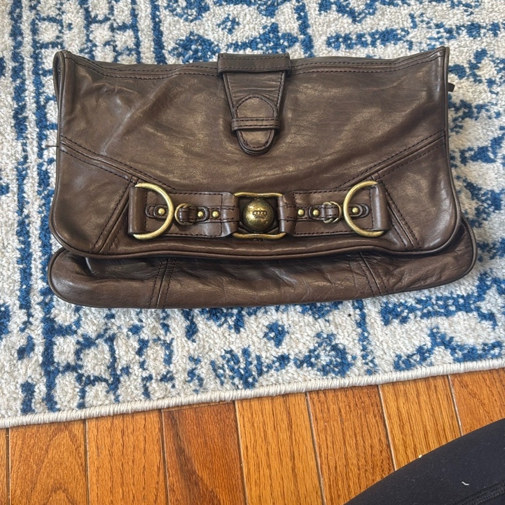 Vintage Juicy Brown Couture Leather Clutch with Brass Buckle